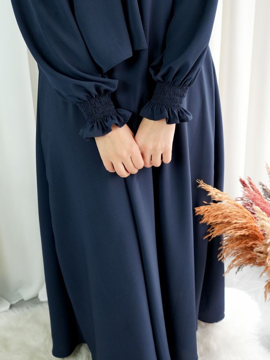 Afife Model Meryem Medine İpeği Çiçek Kol Detaylı Elbise (şal Dahil) Lacivert Meryem01020ş