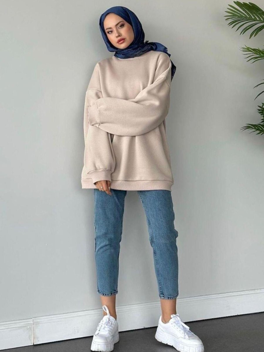 Full Tolerance Oversize Bisiklet Yaka Sweatshirt