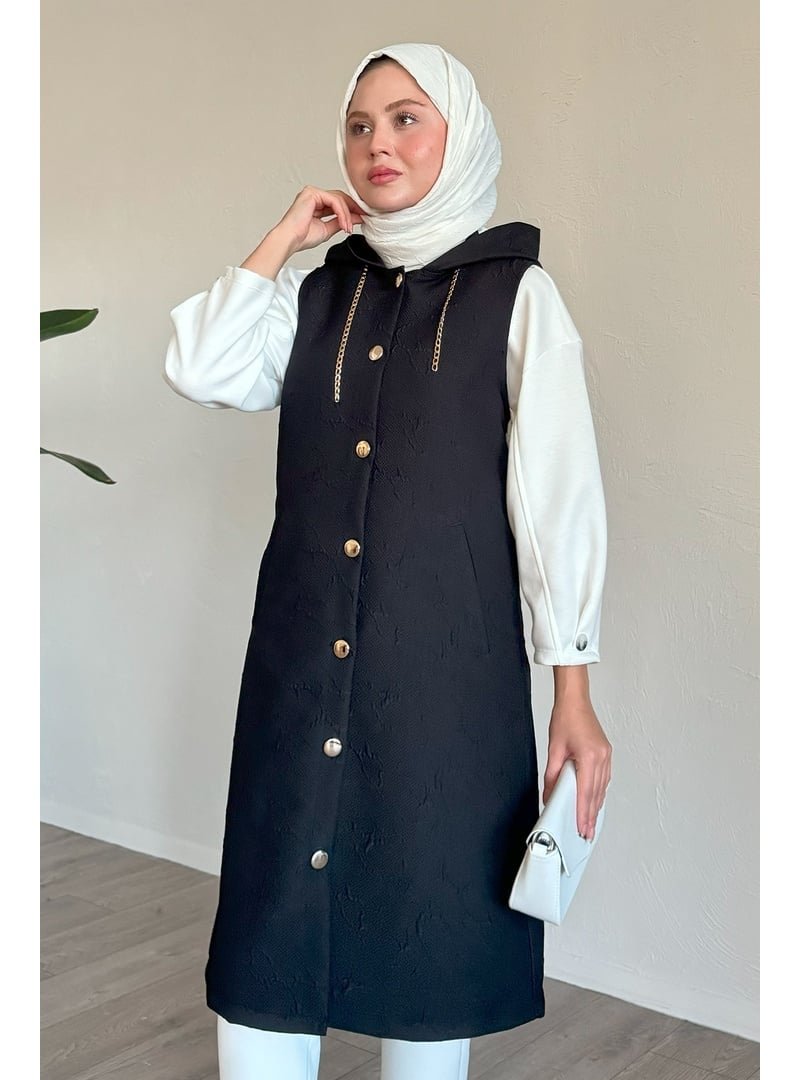 InStyle Siyah Jakar Kapitone Zincir Detaylı Yelek