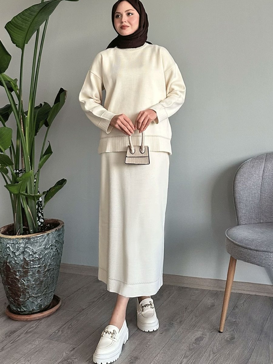 Instyle Biye Detay Basic Ekru Triko Takım
