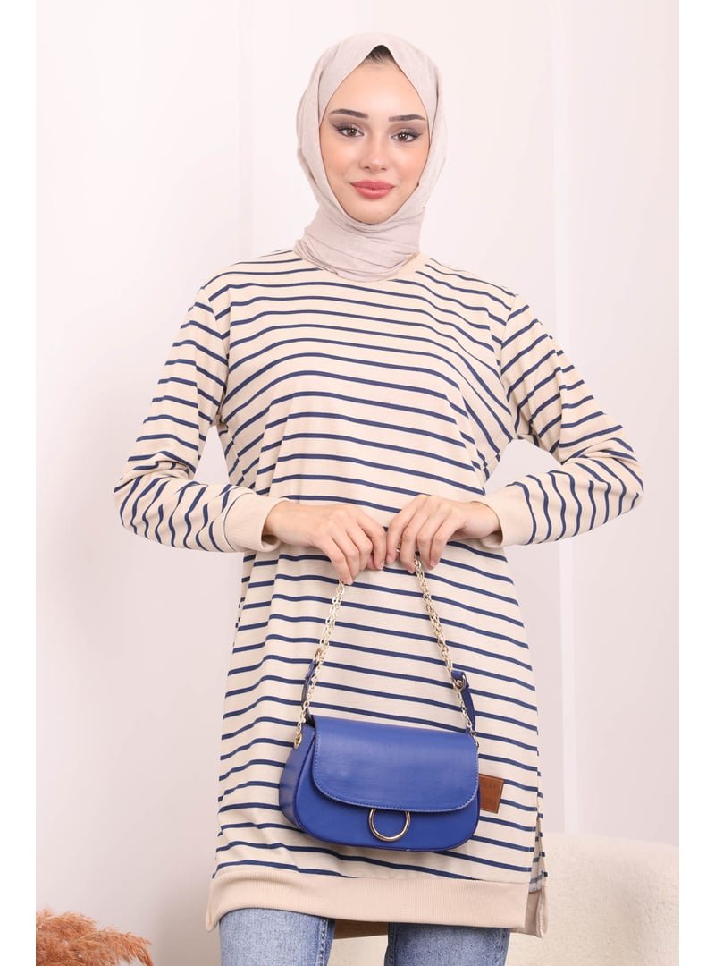 İmaj Butik Lacivert Bisiklet Yaka Çizgili Tunik