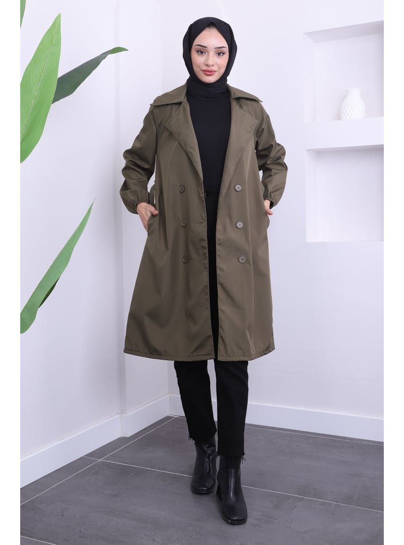 İmaj Butik Haki Kruvaze Yaka Kemerli Bondit Trençkot