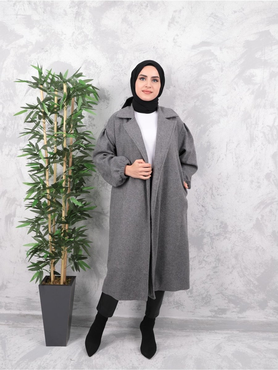 Aranlı Tekstil Kuşaklı Kolları Büzgülü Kaban