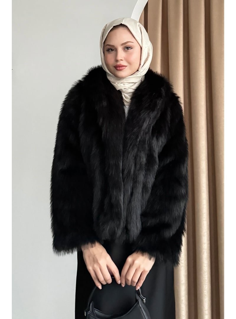 InStyle Astarlı Kısa Siyah Kürk