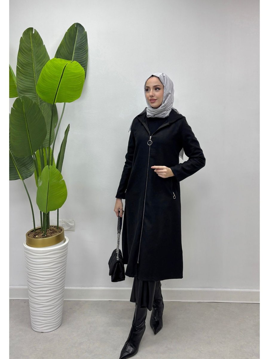 Estela Moda Kaşe Kaban Fermuarlı Cepli