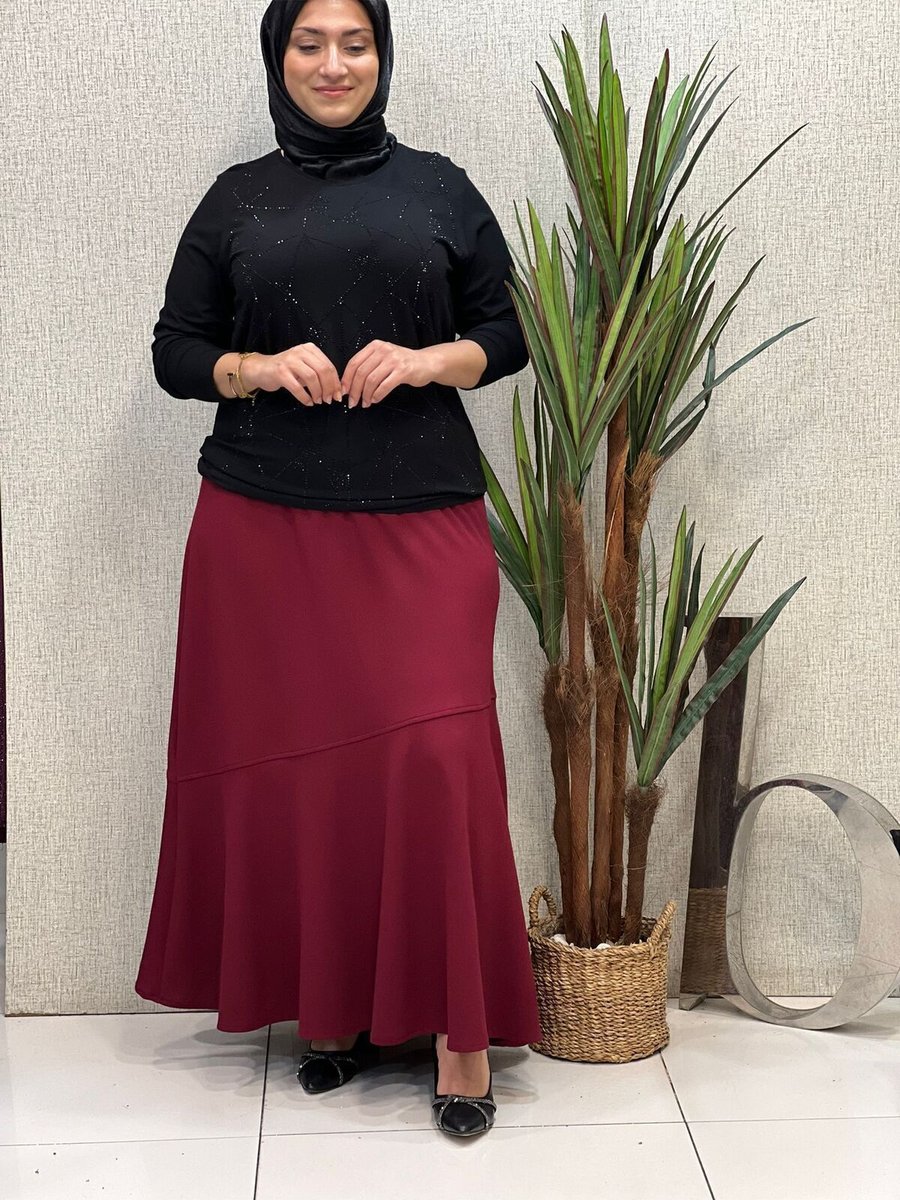 Butik Büyük Beden Likralı Valonlu Etek
