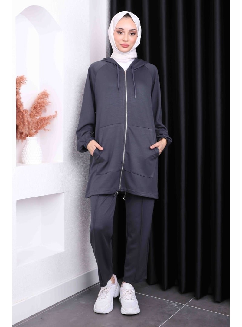 İmaj Butik Füme Kapüşonlu Modal Pantolonlu Takım