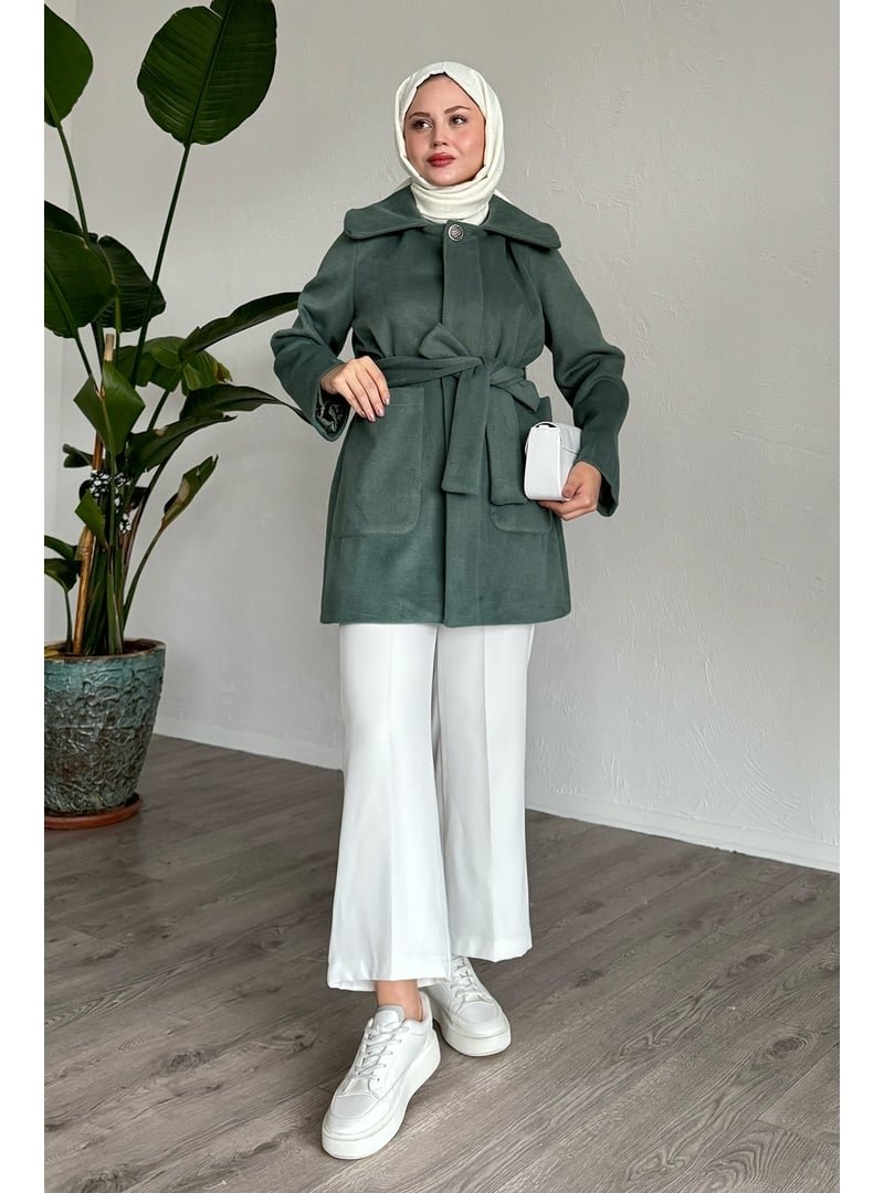 InStyle Düğme Detaylı Astarlı Mint Kısa Kaban