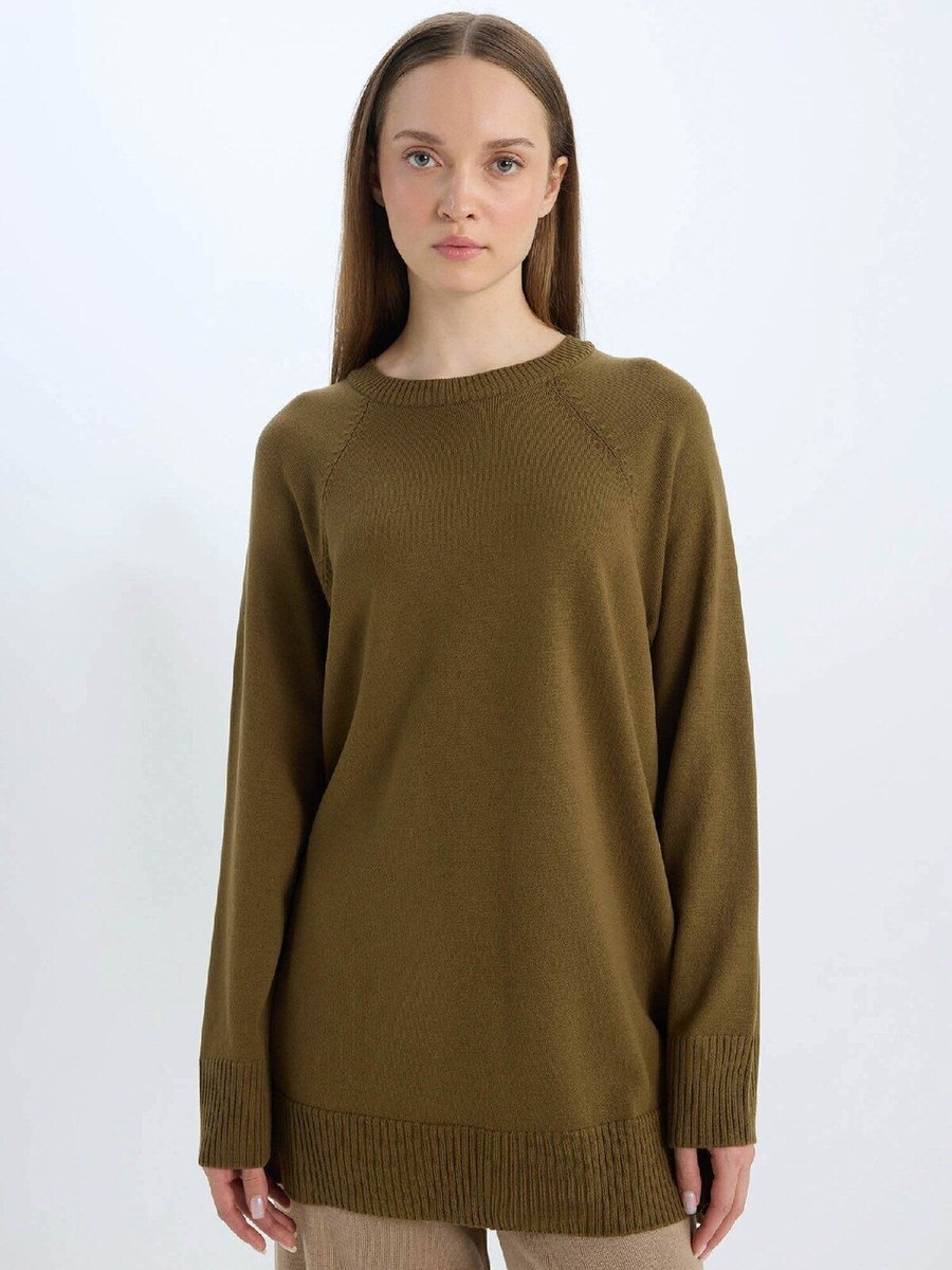 Defacto Regular Fit Bisiklet Yaka Basic Düz Triko Kazak Tunik C4474ax24au