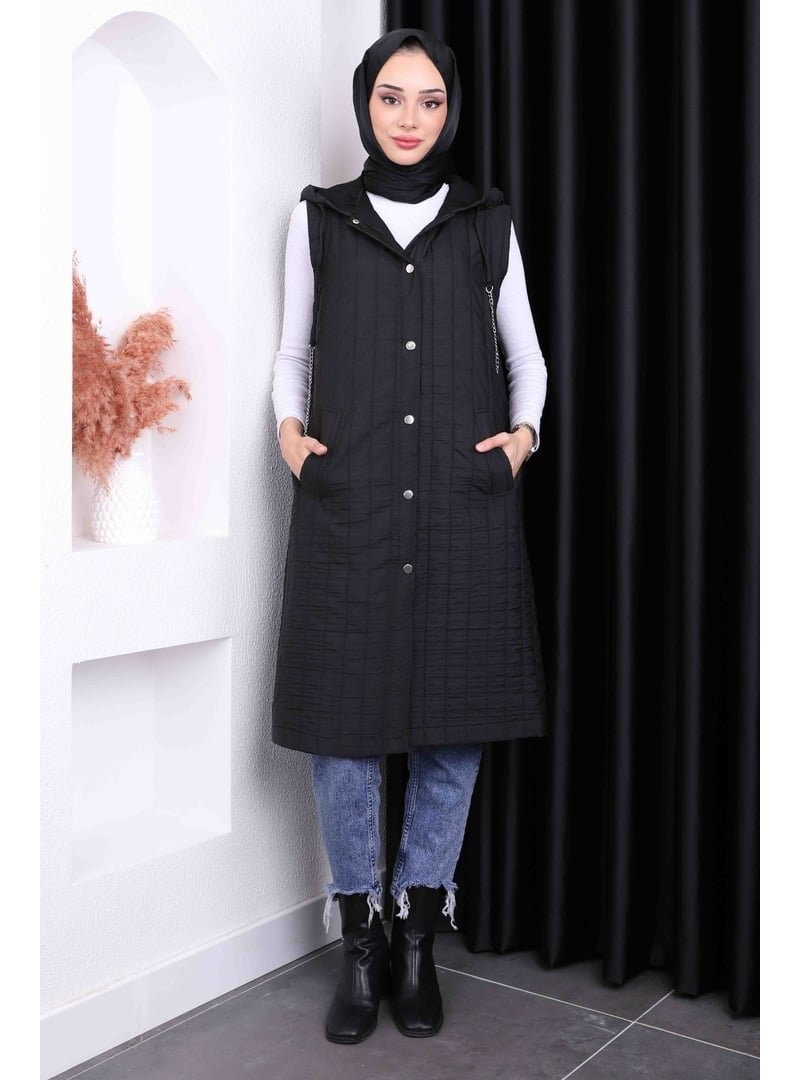 İmaj Butik Siyah Kapüşonlu Kapitone Yelek