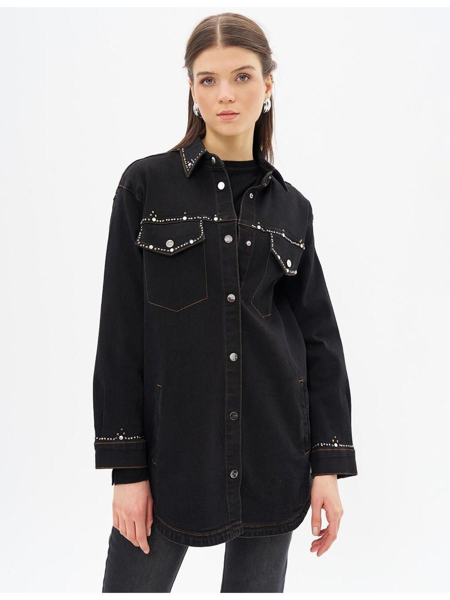 Kayra İşlemeli Denim Ceket Siyah
