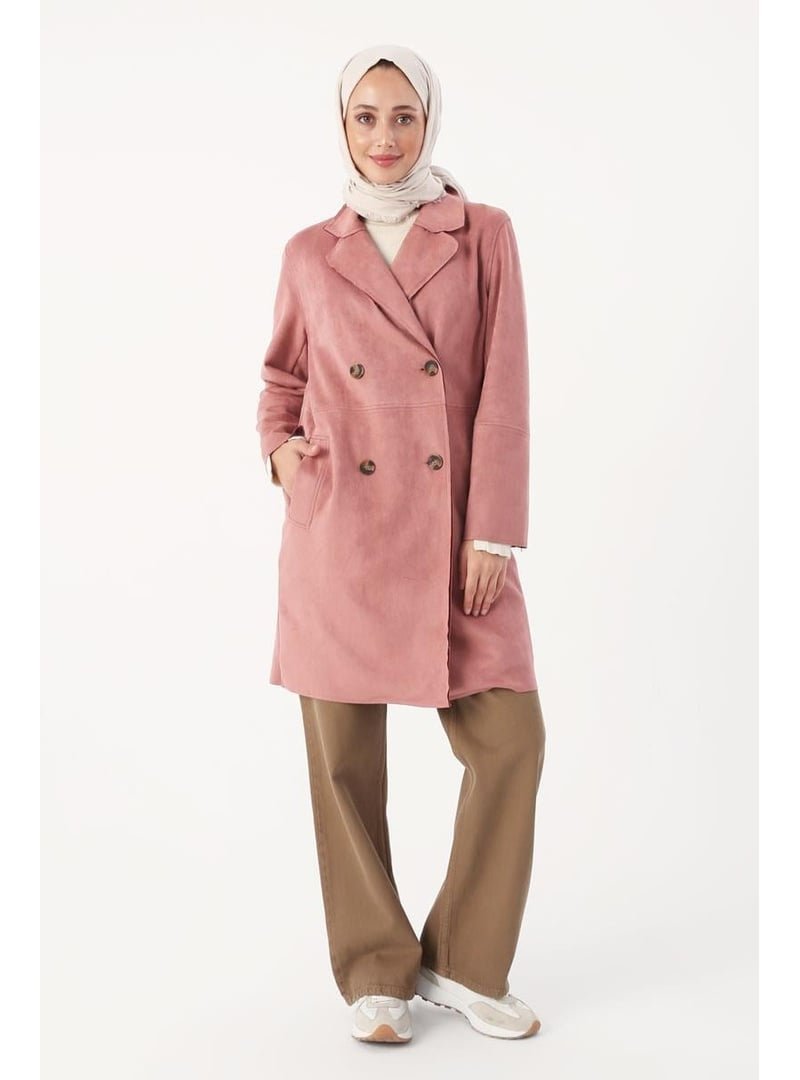 Allday Gül Süet Kruvaze Blazer Ceket Açık