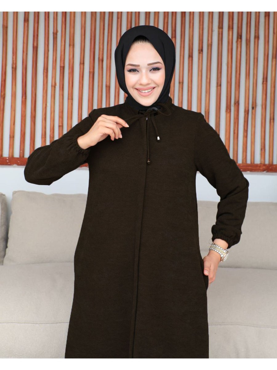 Nevayla Moda Şönil Kumaş Kışlık Comfort Ferace Acı Kahve
