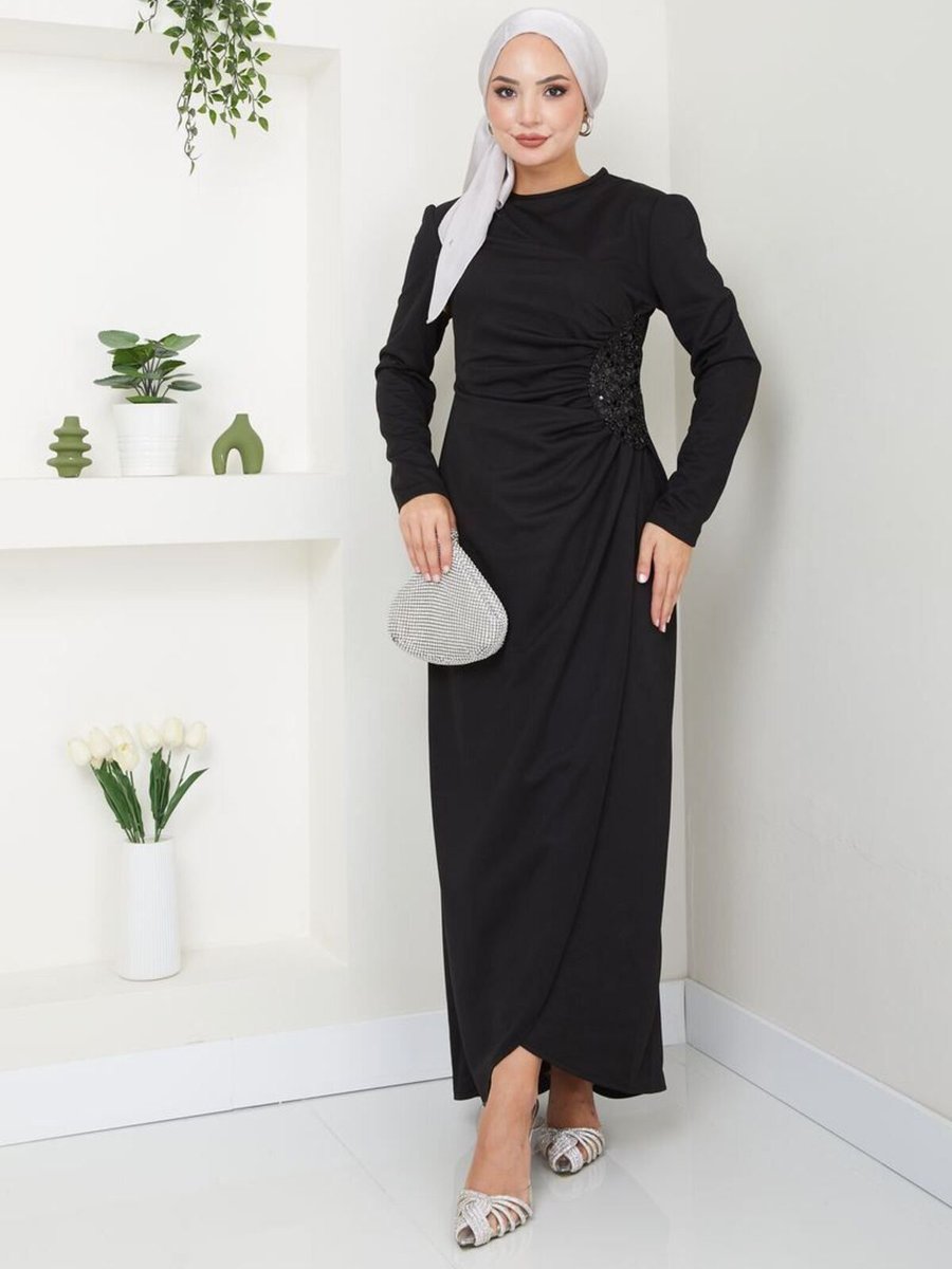 Ayşe Melek Moda Pullu Uzun Abiye Elbise