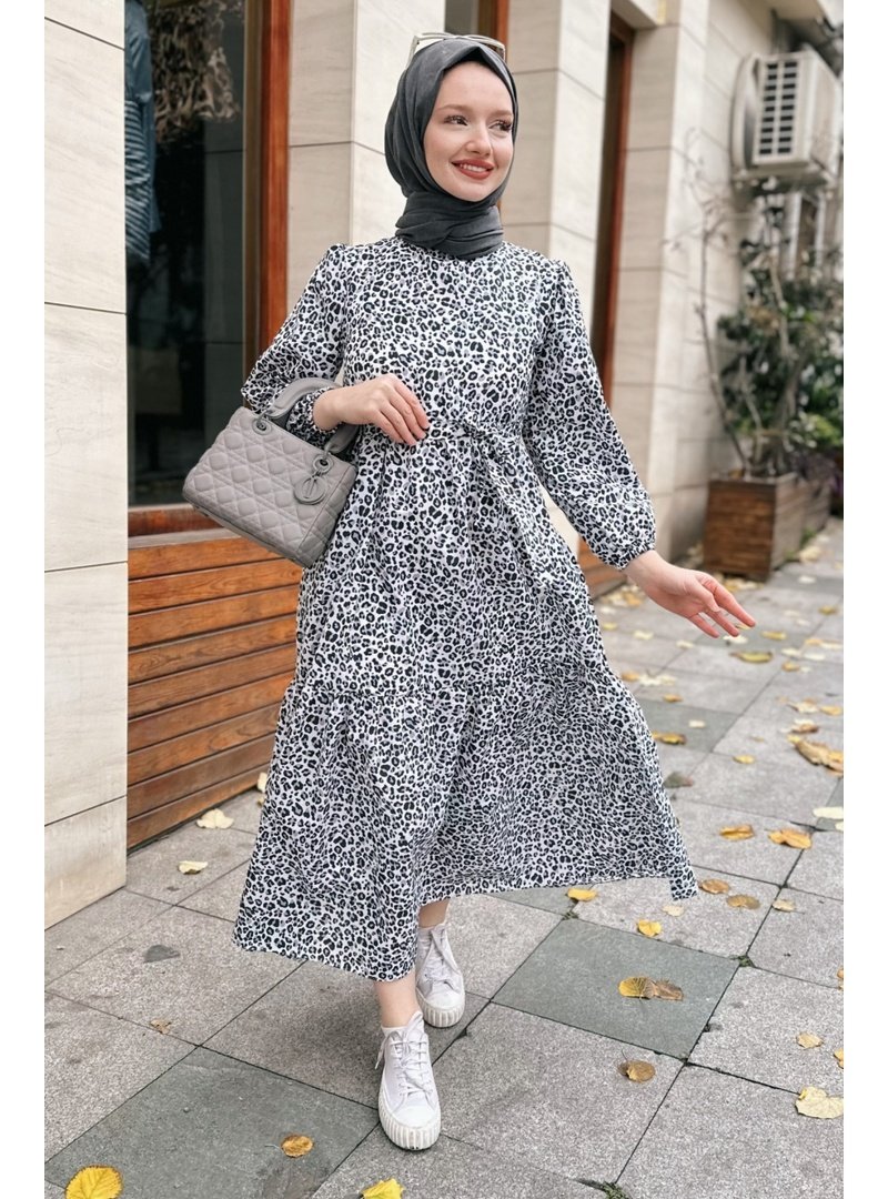 GİZCE Emla Zebra Desen Siyah Elbise