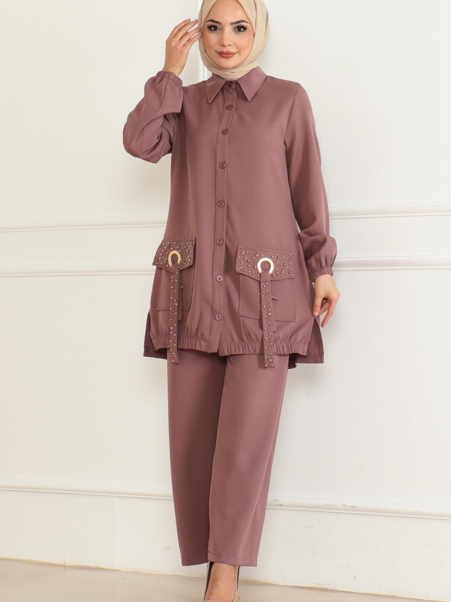 Modamihram Gül Kurusu Cep Detaylı Takım