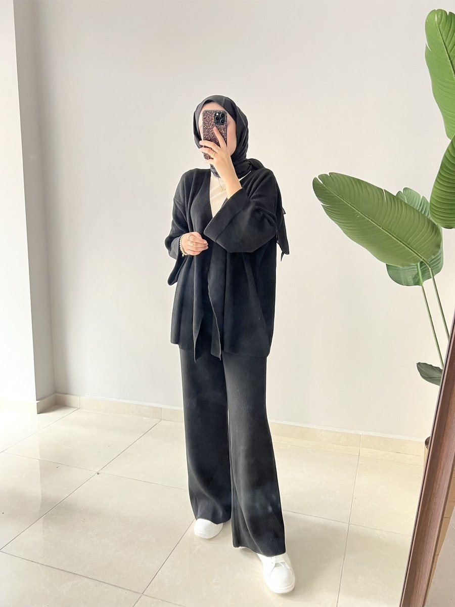 Rimel Moda Kimono Triko Takım Siyah