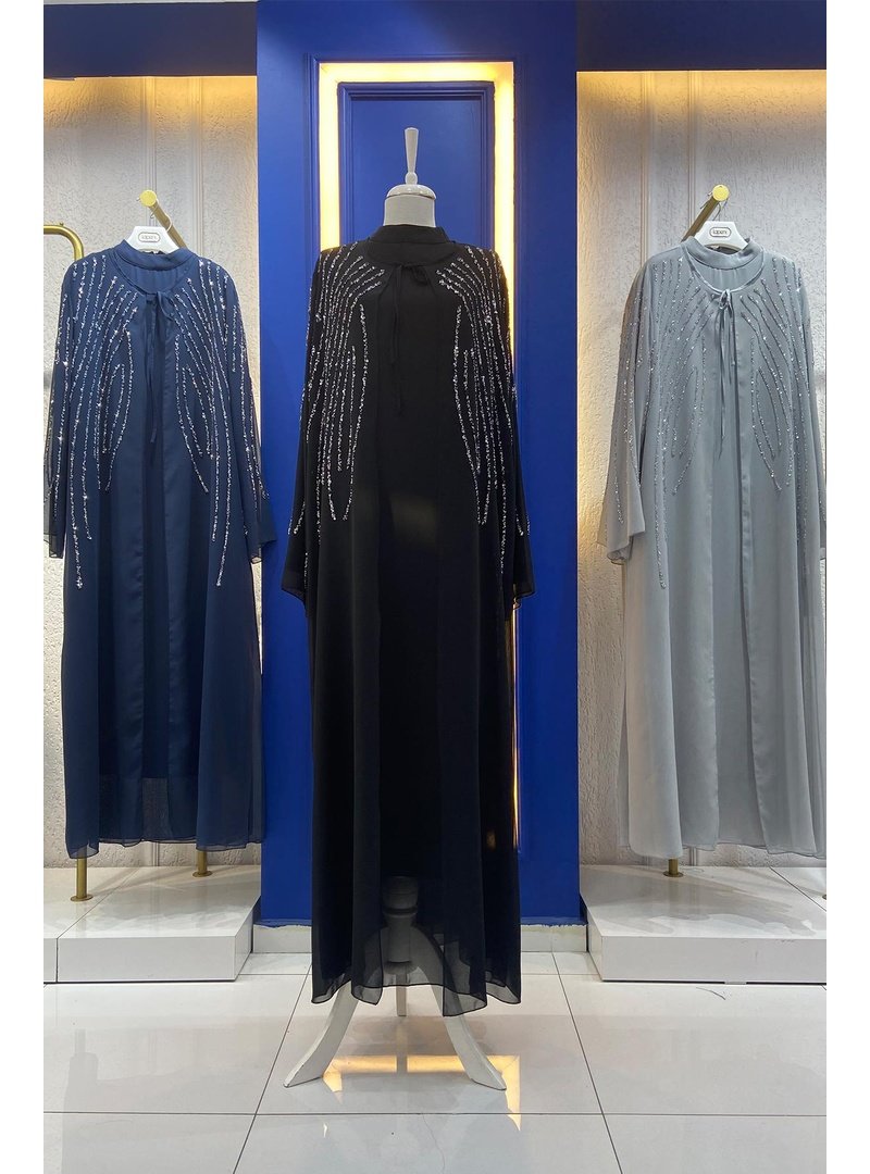 Hakimoda Siyah Büyük Beden Mahinur Şifon Abiye