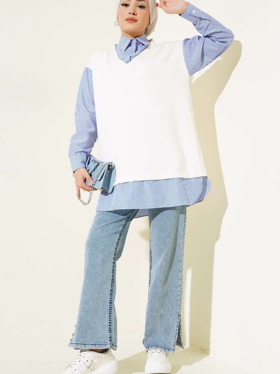 Hifaden Sweatshirt Görünümlü Çizgili Gömlek