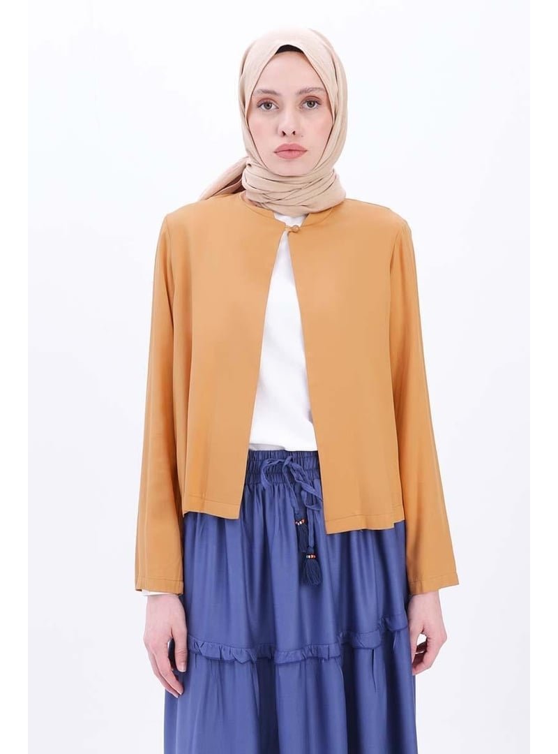 Allday Camel Hakim Yaka Tek Düğmeli Kısa Ceket