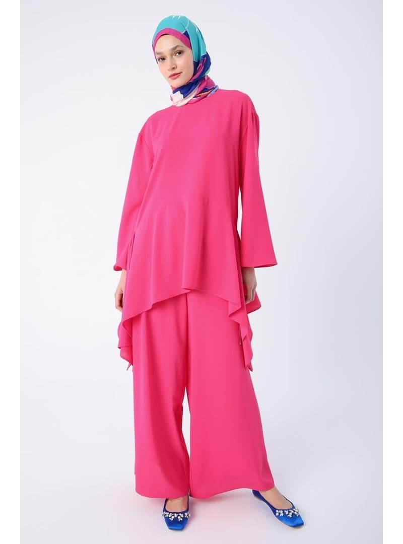 Allday Pembe Asimetrik Kesim Tunikli Bol Paça Pantolonlu Salaş Takım