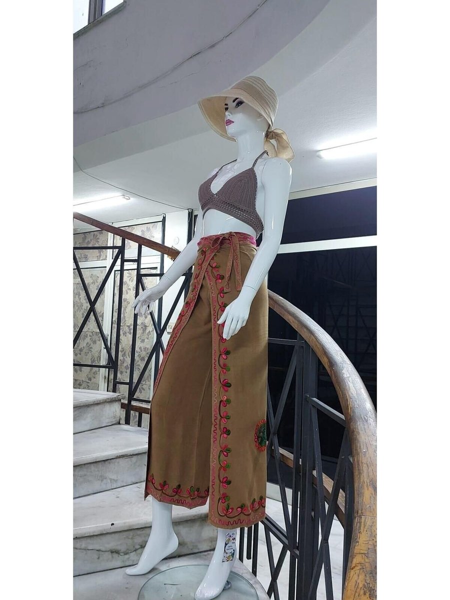 EREN STYLE Camel Otantik Nakış İşlemeli Harem Şalvar Bulmaca Pantolon