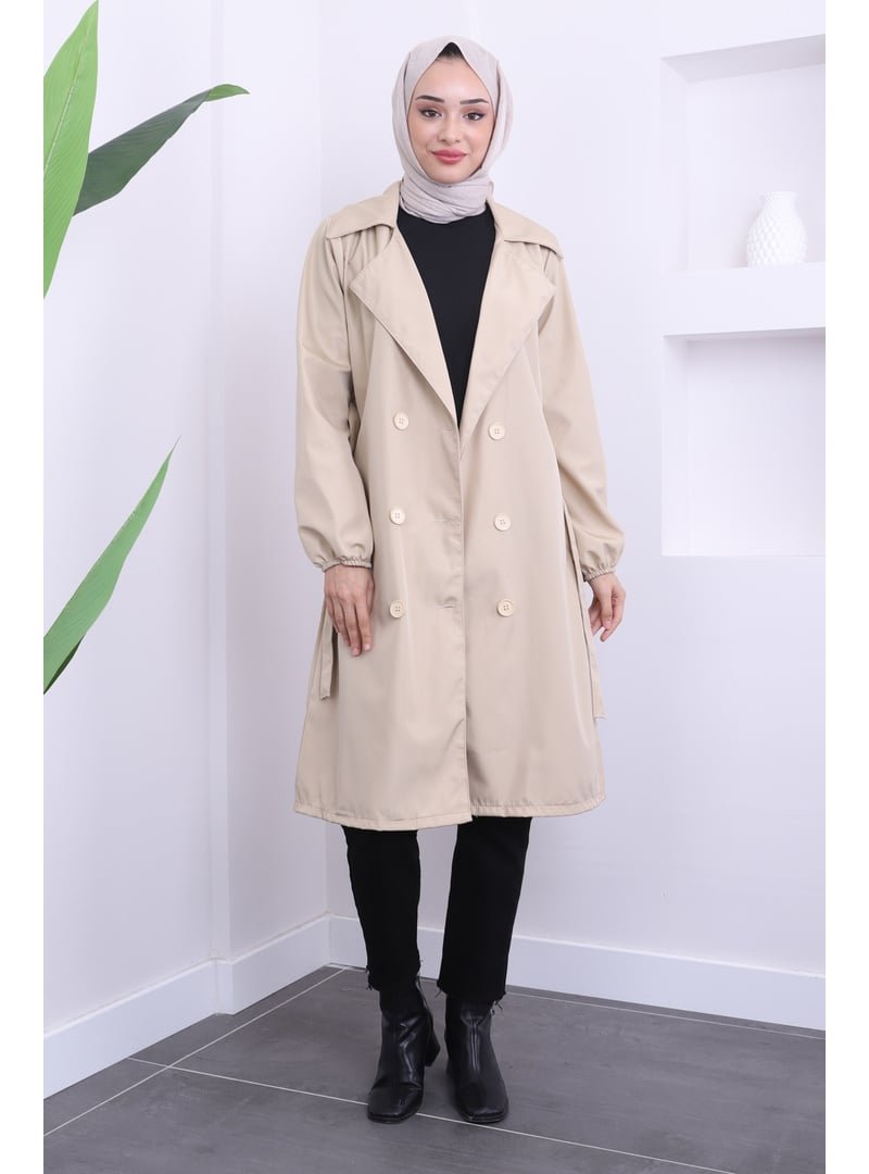İmaj Butik Taş Kruvaze Yaka Kemerli Bondit Trençkot