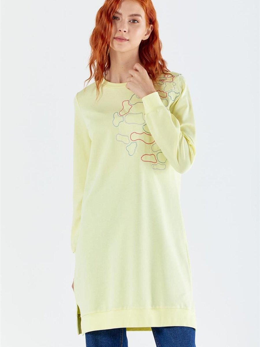 Pureva İki Iplik Nakışlı Limon Sarı Sweatshirt