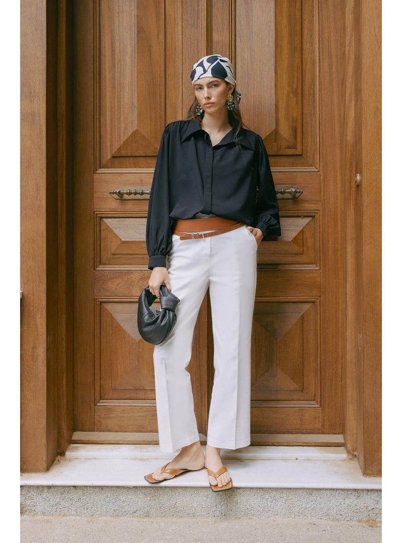 Allday Beyaz Pamuklu Rahat Kalıp Kumaş Pantolon