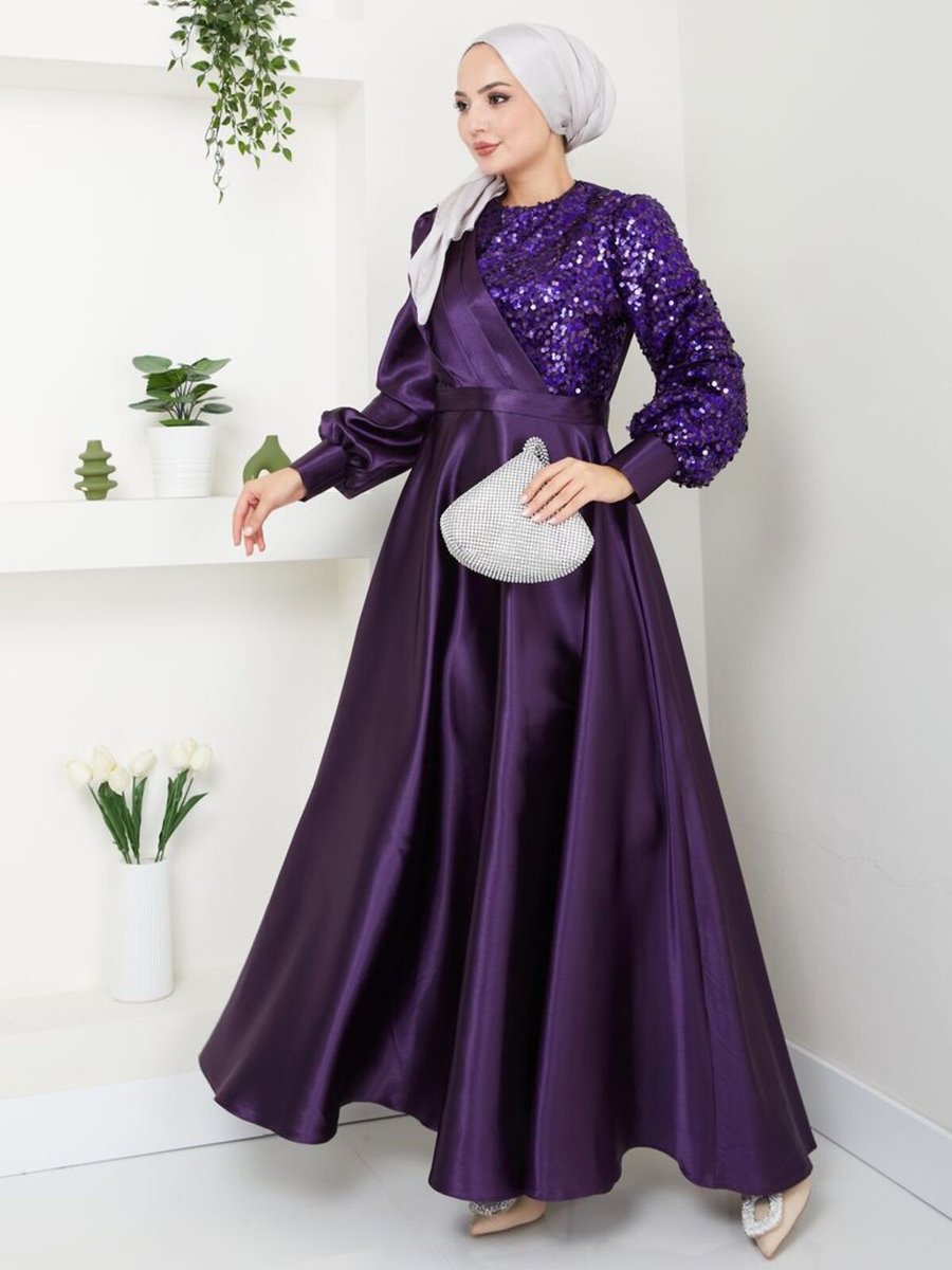 Ayşe Melek Moda Giyim Tesettür Pul Saten Abiye Elbise