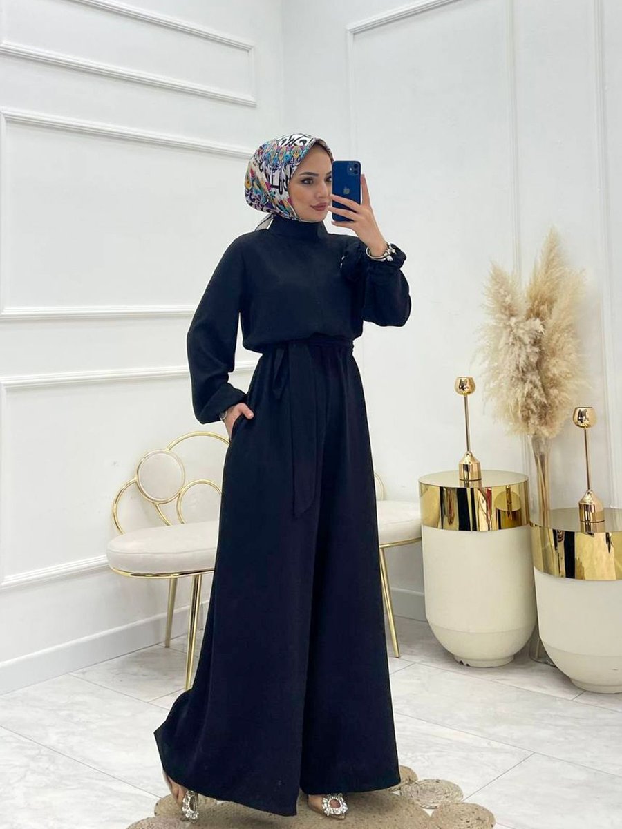 Xxl Butik Xxl Butik Kadın Krep Kuşaklı Gül Detaylı Salaş Tulum