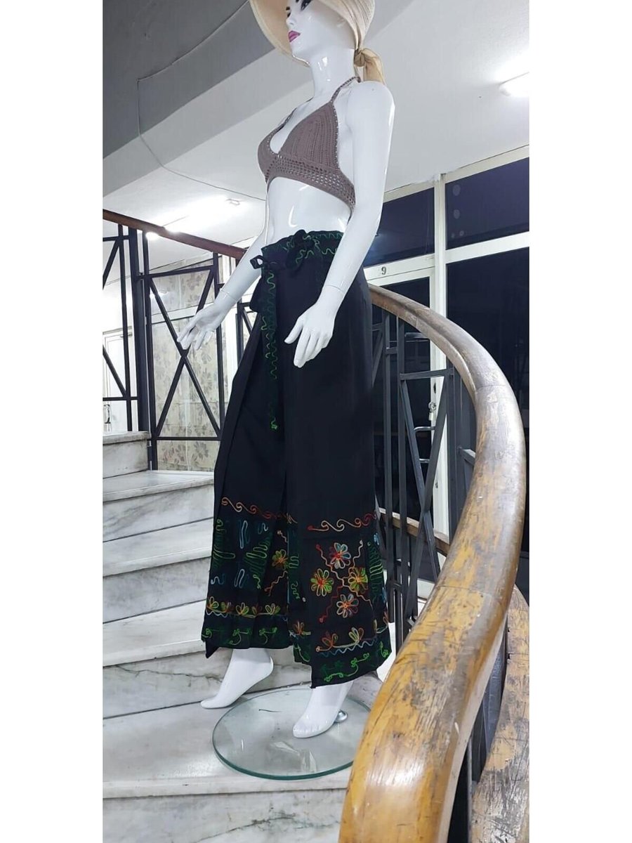 EREN STYLE Siyah Otantik Nakış İşlemeli Harem Şalvar Bulmaca Pantolon