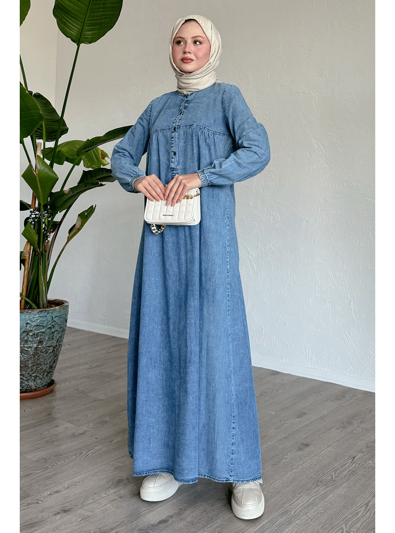 InStyle Robalı Patlı İndigo Kot Elbise