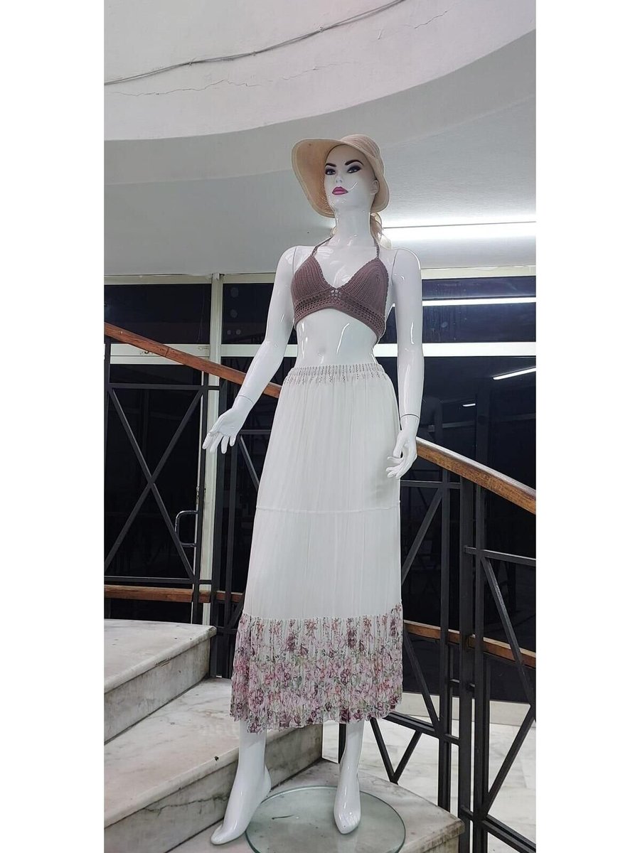 EREN STYLE Beyaz Beli Lastikli Astarlı Şifon Uzun Etek
