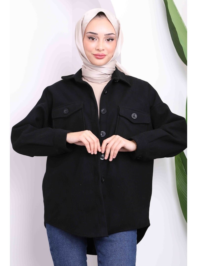 İmaj Butik Siyah Düğmeli Kaşe Gömlek