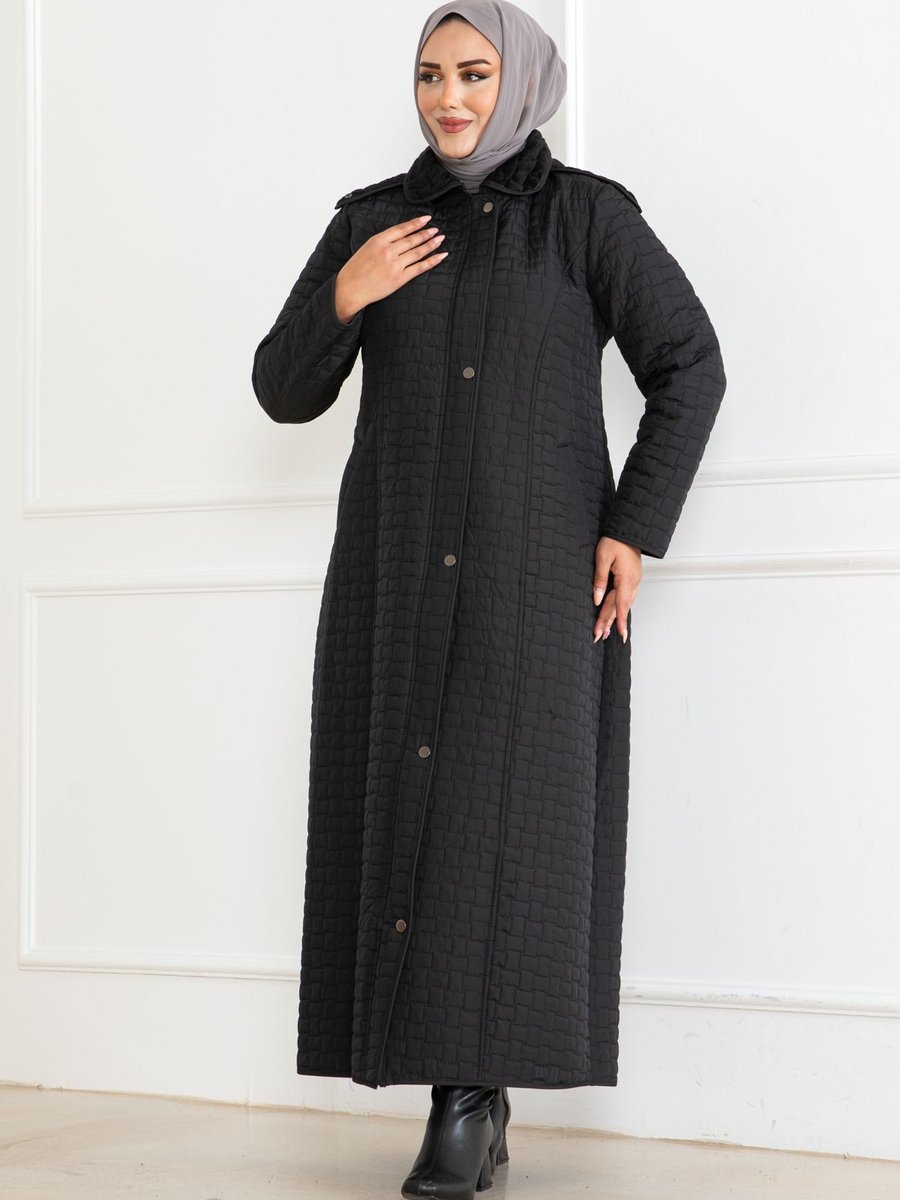 Butik Kadın Kapitone İçi Yünlü Kapşonlu Şişme Mont Siyah
