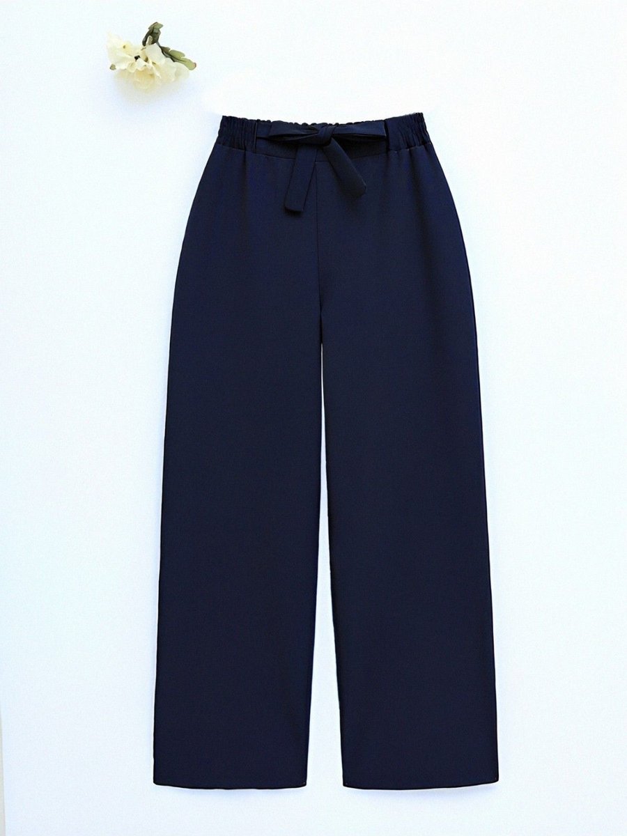 Hijabaya Duble Kumaş Beli Kuşaklı Bol Paça Pantolon