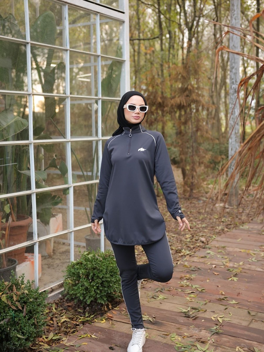 Wovi Moda Dalgıç Kumaş Yarım Patlı Fermuarlı Jogger Eşofman Takımı