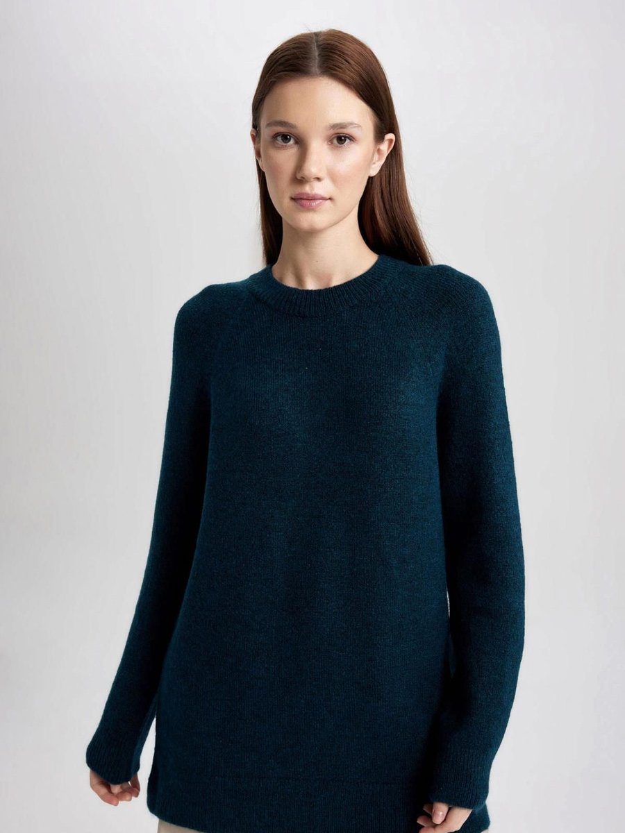 Defacto Regular Fit Bisiklet Yaka Basic Düz Triko Kazak Tunik B2709ax23wn