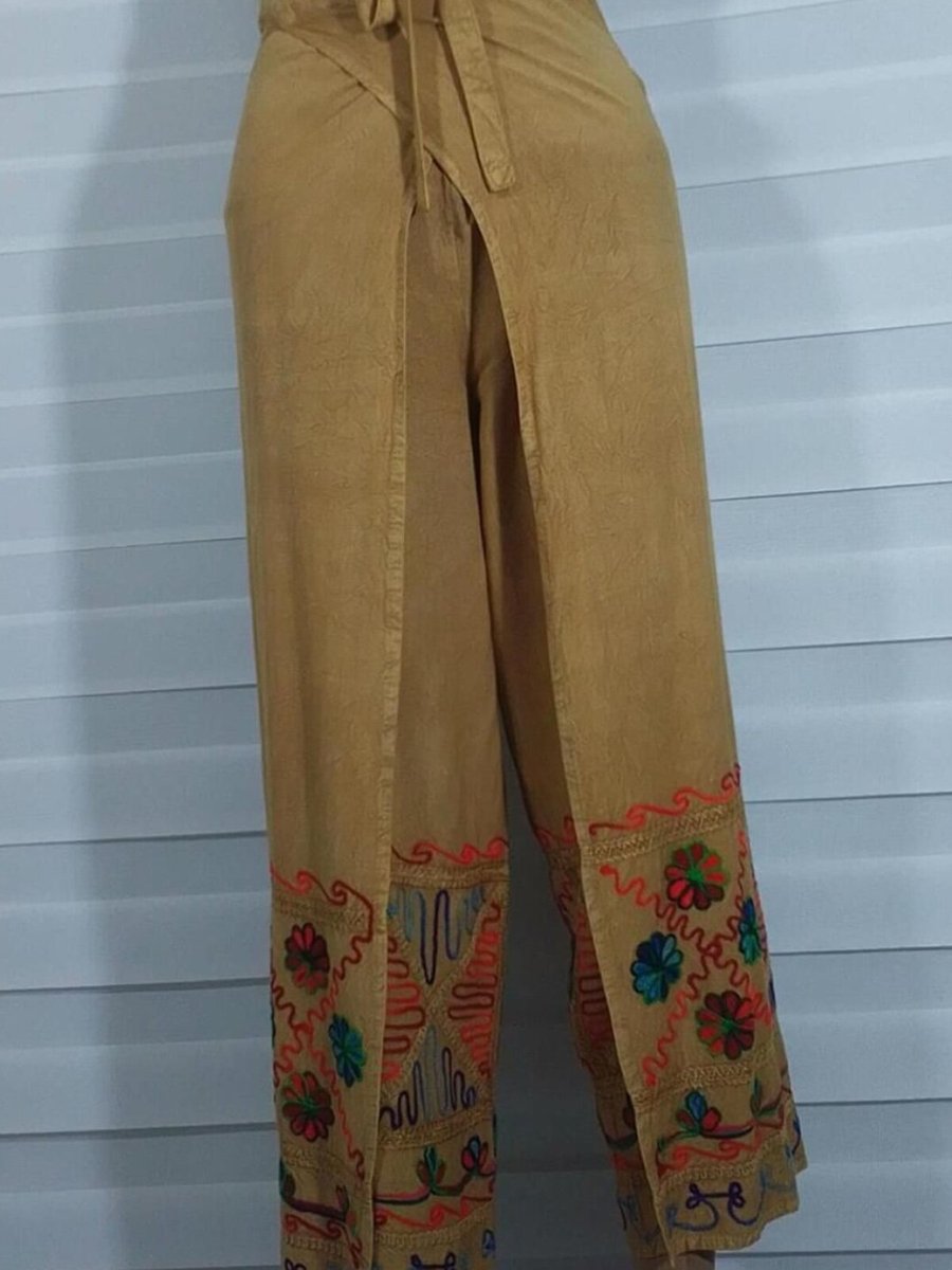 Bohem Stil Bej Otantik Nakış İşlemeli Harem Şalvar Bulmaca Pantolon