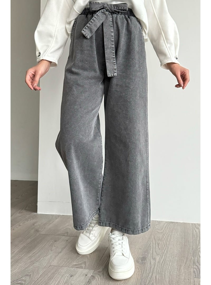 InStyle Kendinden Kemerli Siyah Kot Pantolon