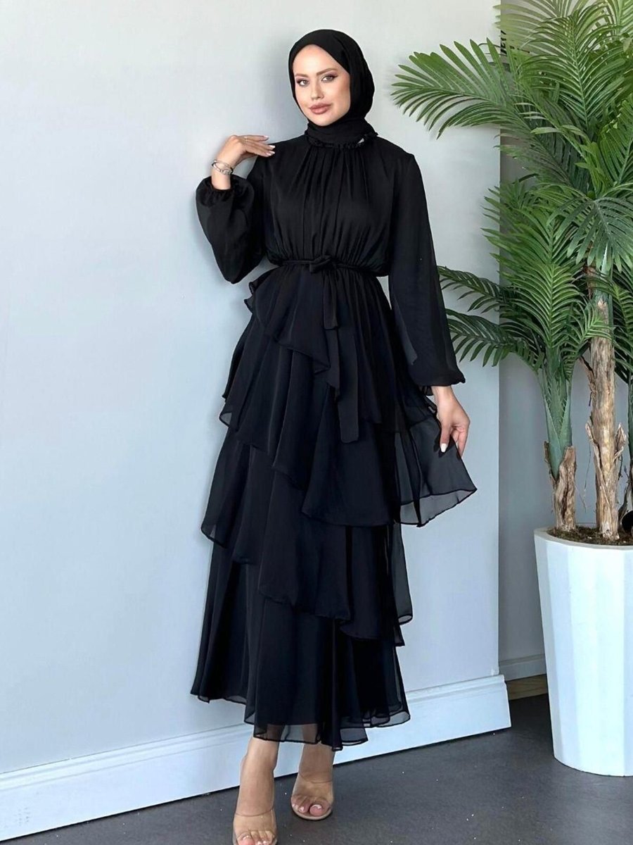Şulemoda Giyim Funda Kat Kat Abiye Elbise Siyah