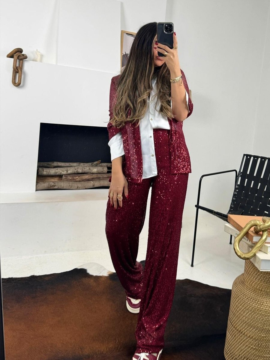 Sohotique By P Bordo Payetli Bol Paça Pantolon