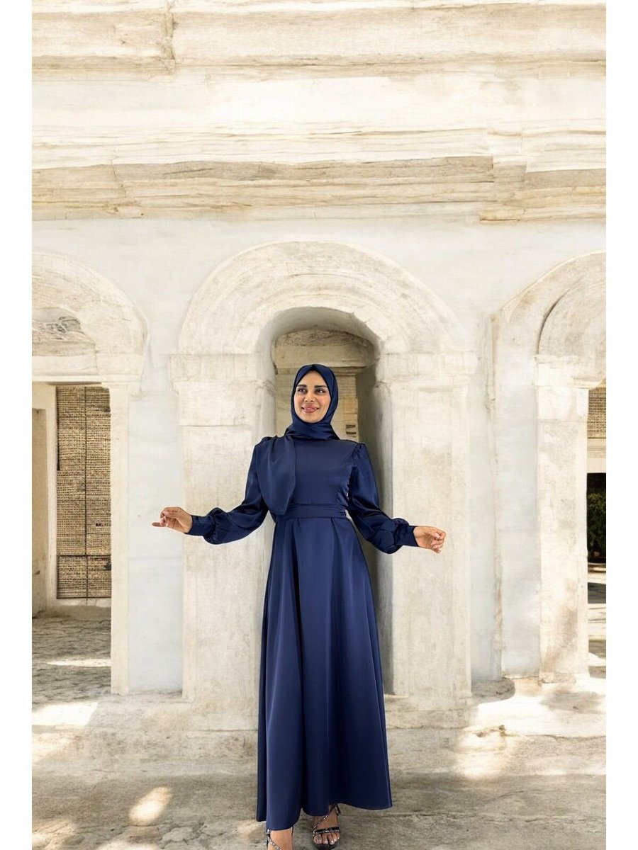 Alfudo Moda Collection Bera Saten Mezuniyet Abiye Elbise Lacivert