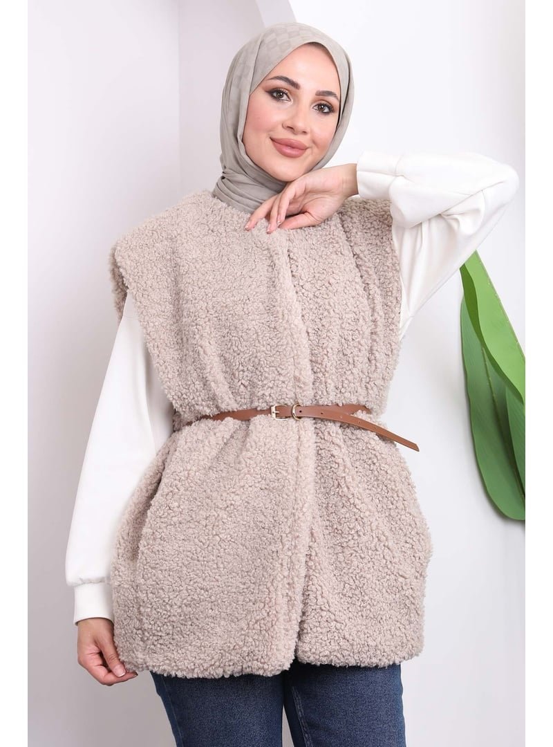 İmaj Butik Taş Bel Kemerli Peluş Yelek