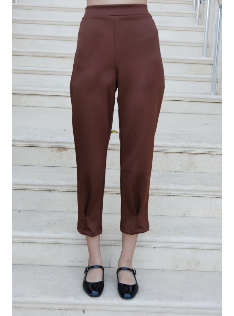 Locco Moda Kahverengi Scuba Pantolon