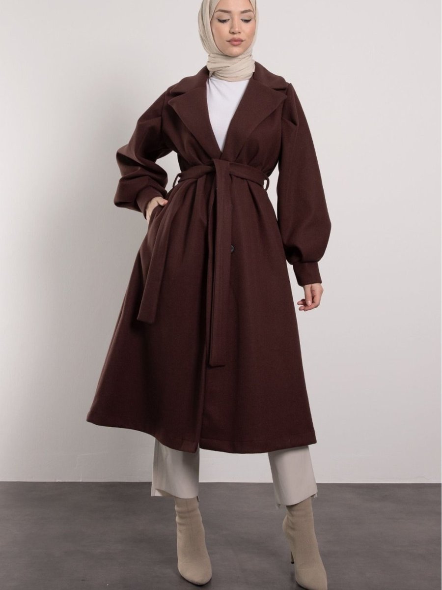 Hb Moda Collection Balon Kol Ceket Yaka Kaşe Kaban