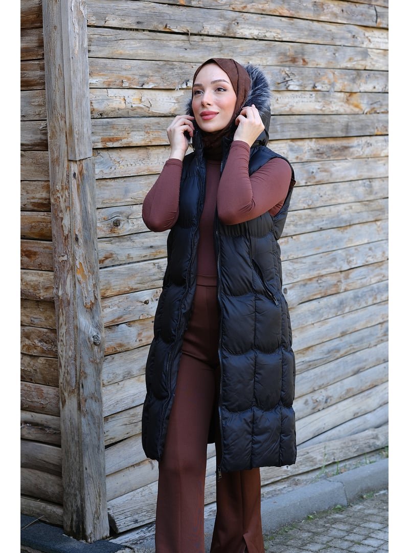 Locco Moda Siyah Kapüşonlu Şişme Yelek
