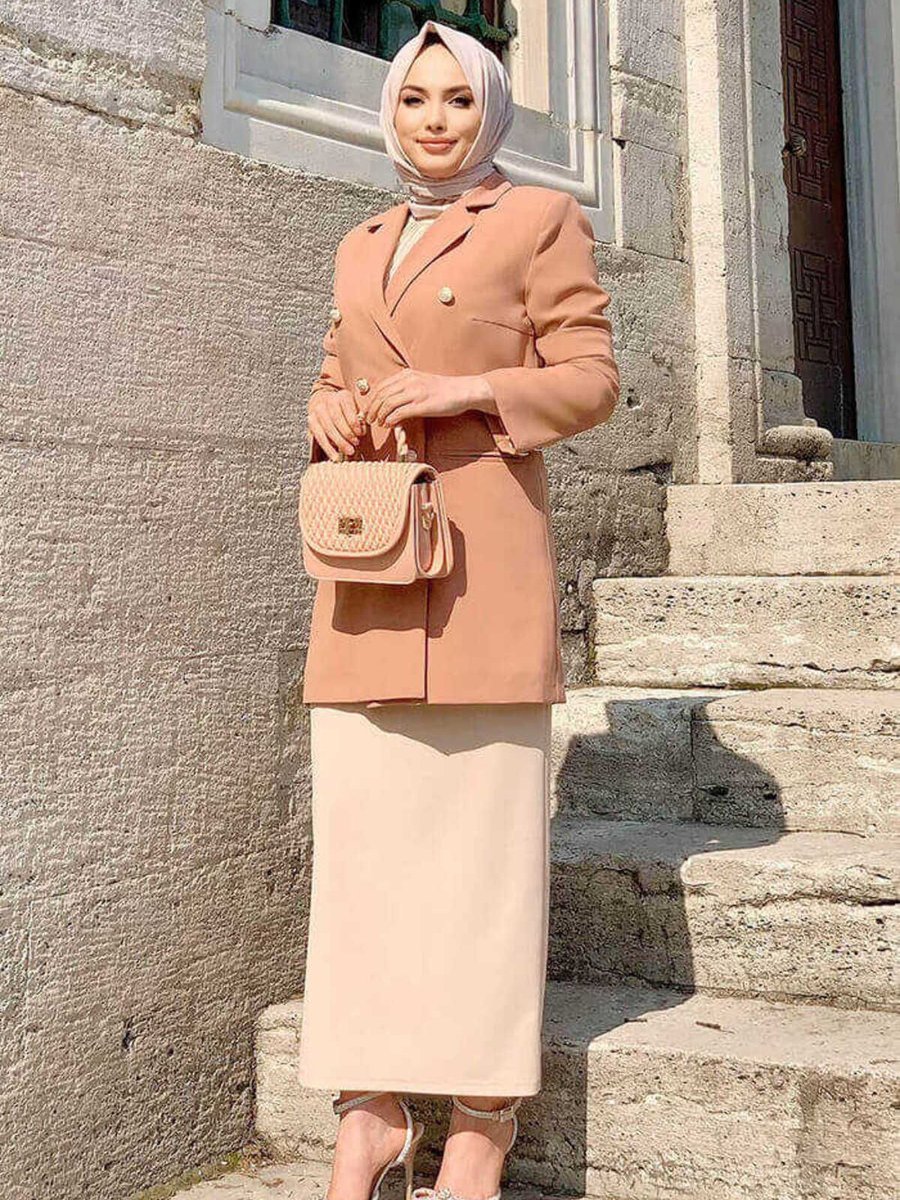 Bym Fashion Düğme Görünümlü Astarlı Ceket Somon