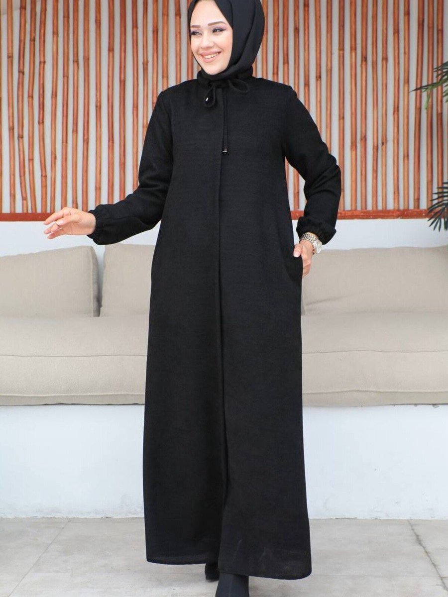 Nevayla Moda Şönil Kumaş Kışlık Comfort Ferace Siyah